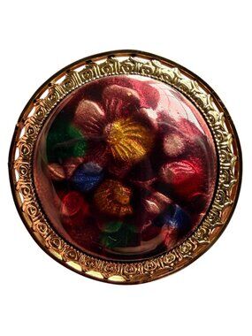 Vintage Reverse Carved Lucite Brooch Gold Tone Floral Pin 1950s New Old Stock